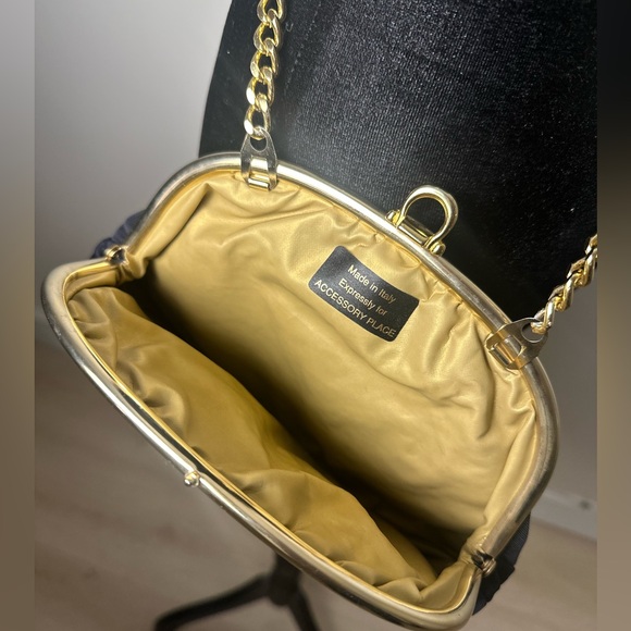 ACCESSORY PLACE Women’s Italian Black Fabric Crossbody Clutch w/Gold Chain Bag - Picture 6 of 12